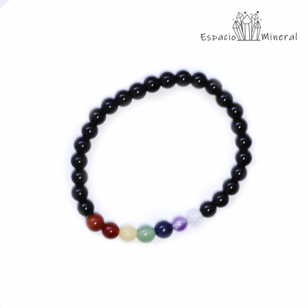 Pulsera 7 Chakras con Obsidiana negra 6mm