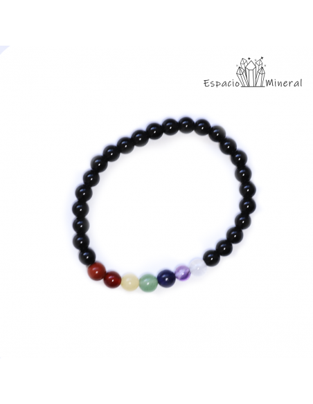 Pulsera 7 Chakras con Obsidiana negra 6mm