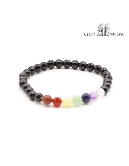Pulsera 7 Chakras con Obsidiana negra 6mm