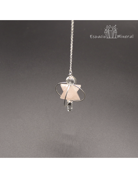 Péndulo Merkaba cuarzo rosa con esfera