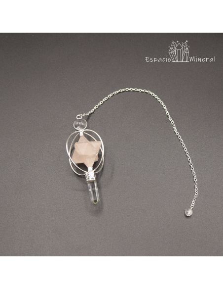 Péndulo Merkaba cuarzo rosa con esfera
