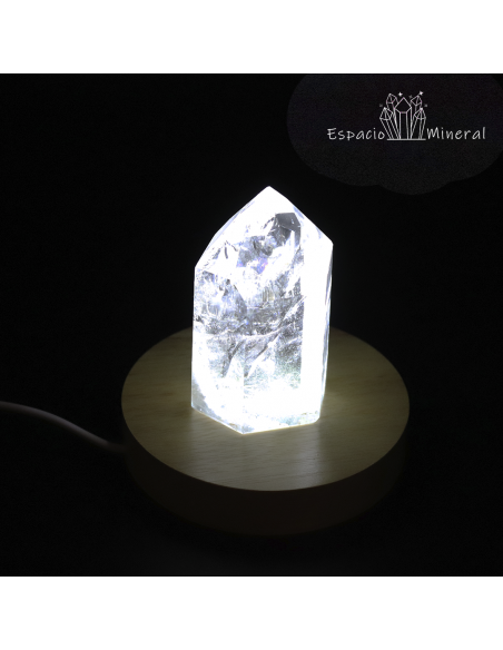 Soporte de madera con Led con USB para minerales
