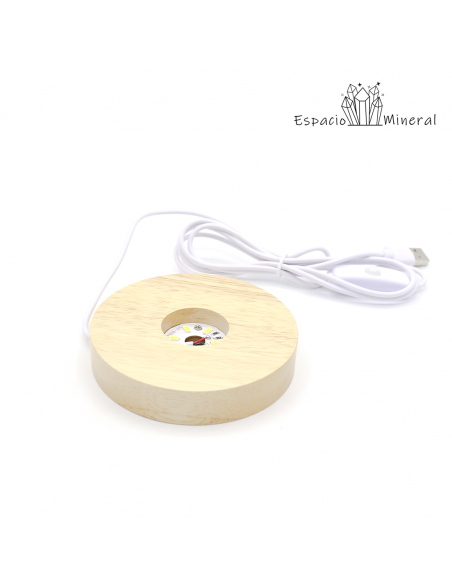 Soporte de madera con Led con USB para minerales