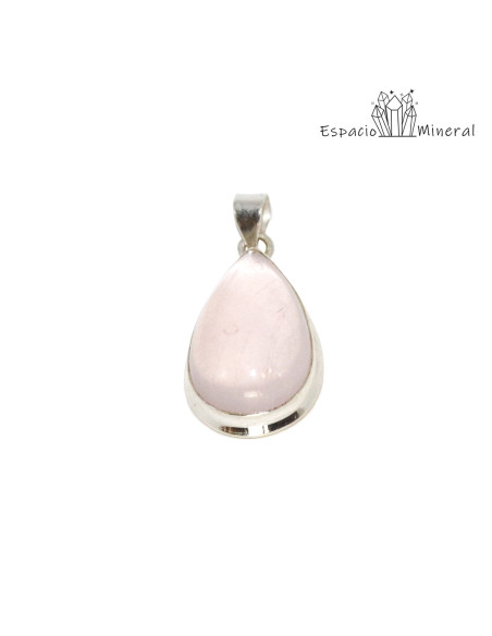 Colgante cabujón lágrima de Cuarzo Rosa y Plata de Ley